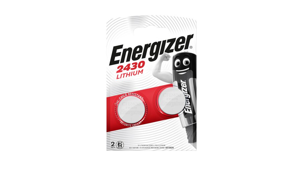 7638900379914  Energizer Pile-bouton, Lithium, CR2430, 3V, 320mAh