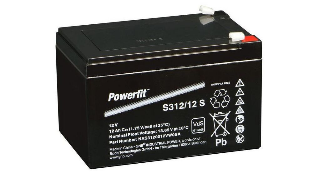 Rechargeable Battery, Lead-Acid, 12V, 12Ah, Blade Terminal, 4.8 mm