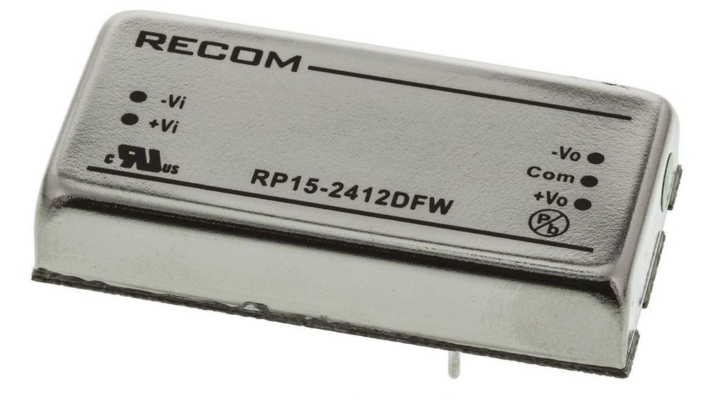 RP15-FW DC-DC Converter, ±12V dc/ ±625mA Output, 9 → 36 V dc Input, 15W, Through Hole, +75°C Max Temp, 9 ... 36V, 15W
