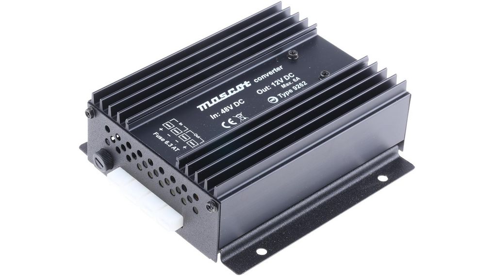Mascot DC-DC Converter, 13.2V dc/ 8A Output, 40 → 64 V dc Input, 110W, Mounting Bracket, +30°C Max Temp -20°C, 72 ... 110V, 13.2V, 8A