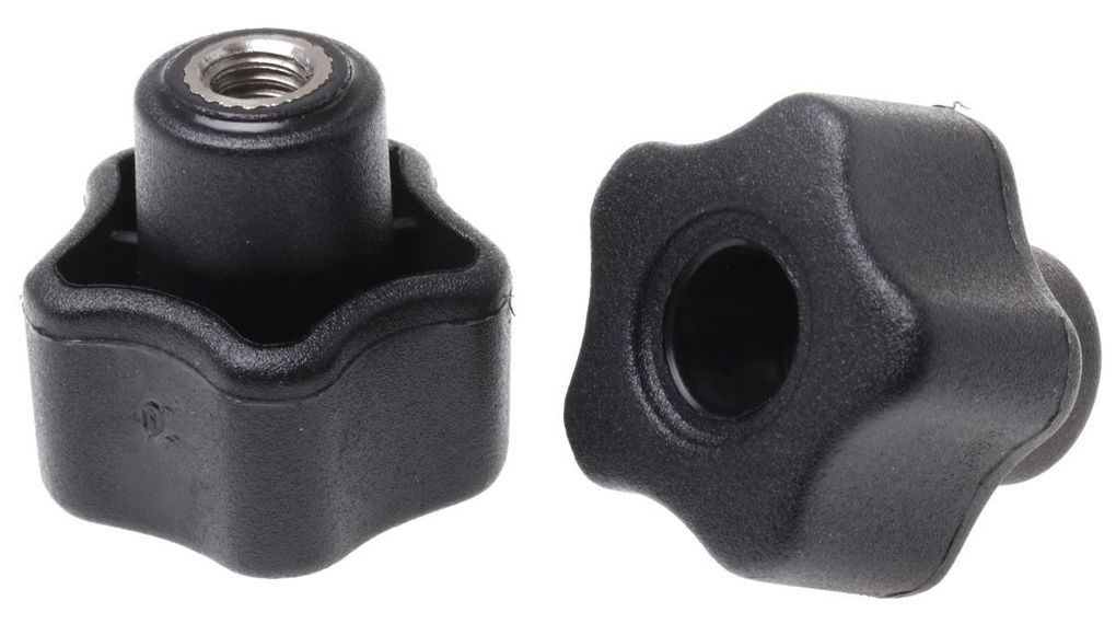 Black Multiple Lobes Clamping Knob, M6, Threaded Through Hole, M6, Noir, Lot de 10 pièces