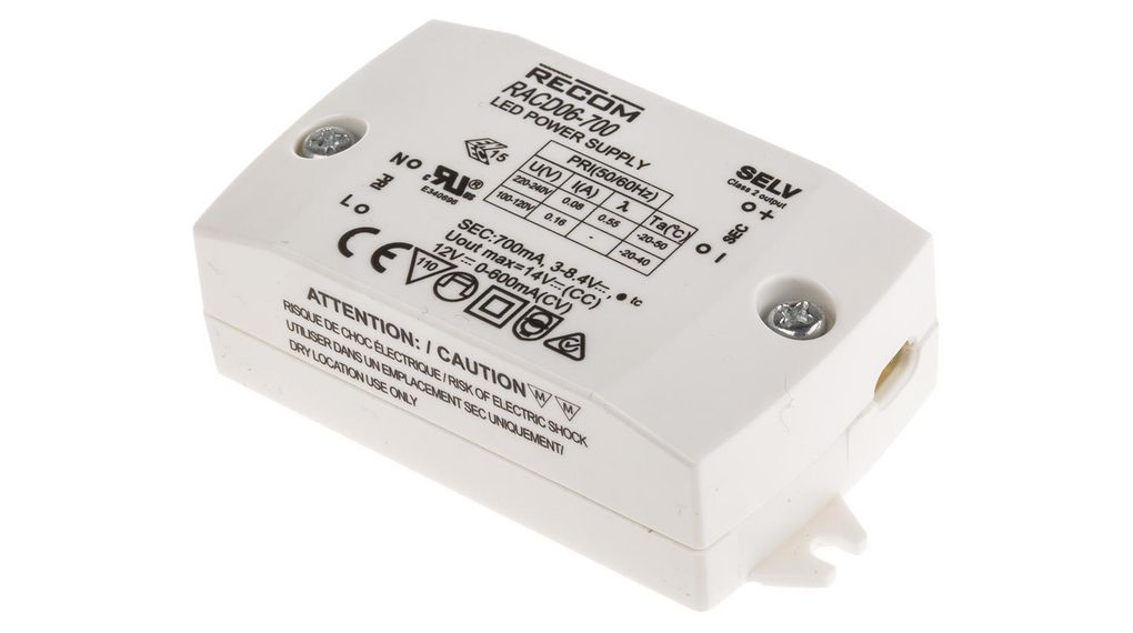 Recom LED Driver, 3 → 12V dc Output, 6W Output, 700mA Output, Constant Current / Constant Voltage