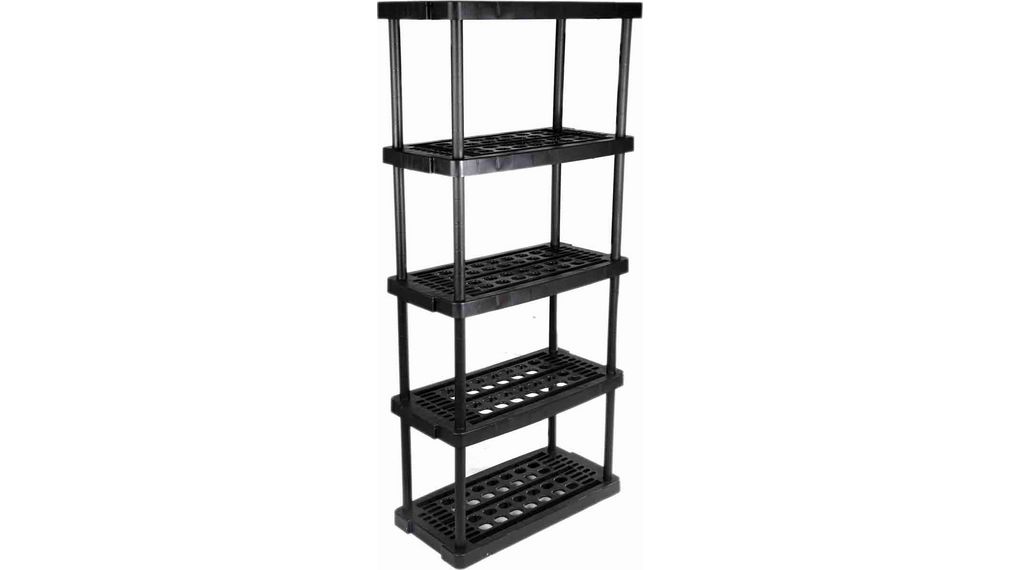 Black 5 Shelf PP Shelving Unit, 1760mm x 790mm, 390mm, 40kg Load