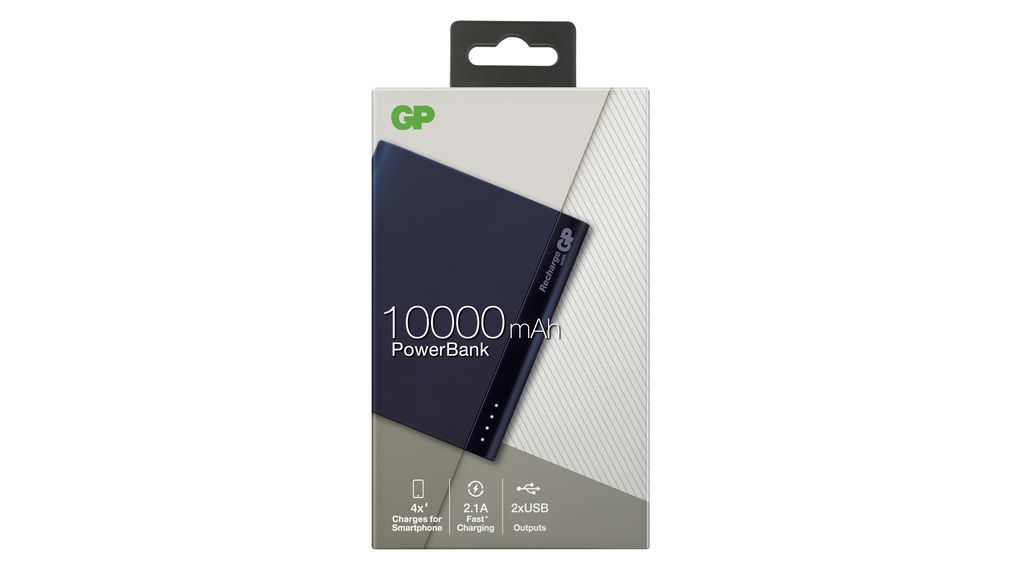 Powerbank, Li-Po, 10Ah, USB A-aansluiting, Blauw
