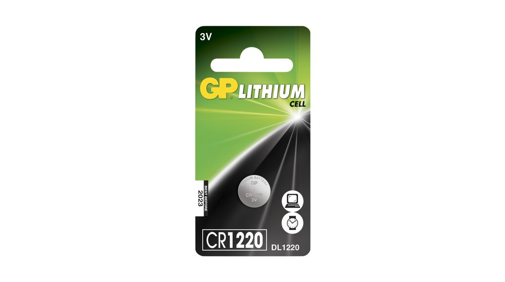 Button Cell Battery, Lithium, CR1220, 3V, 36mAh