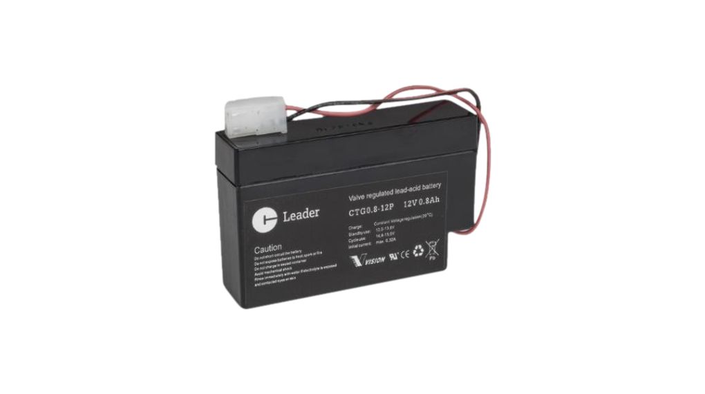 Rechargeable Battery, Lead-Acid, 12V, 800mAh, Connector, 2-Pin
