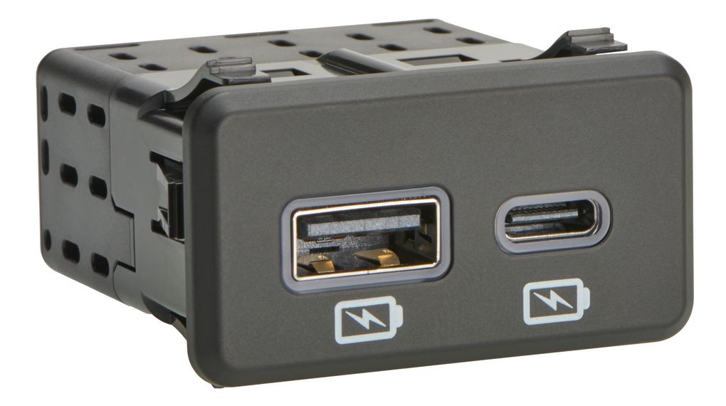 Slimme USB-oplader, 9 ... 16 VDC-ingang, USB-A / USB-C , Aansluiting, Paneelmontage