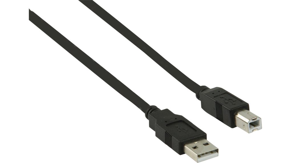 Cable, USB A -urosliitin - USB B -urosliitin, 1m, USB 2.0, Musta