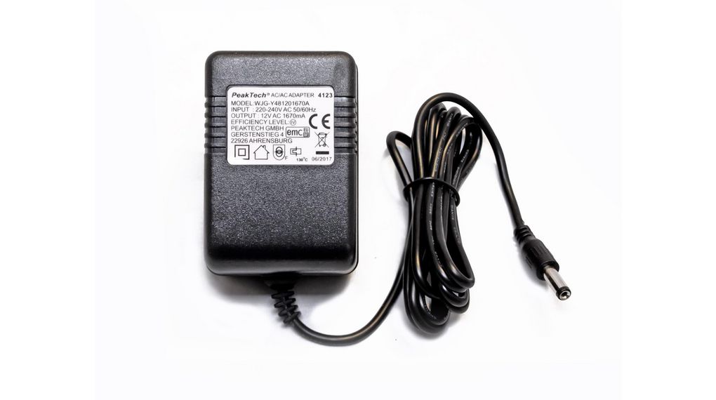 P 4123  PeakTech Universell AC/AC-adapter 12V 1.67A Euro type C