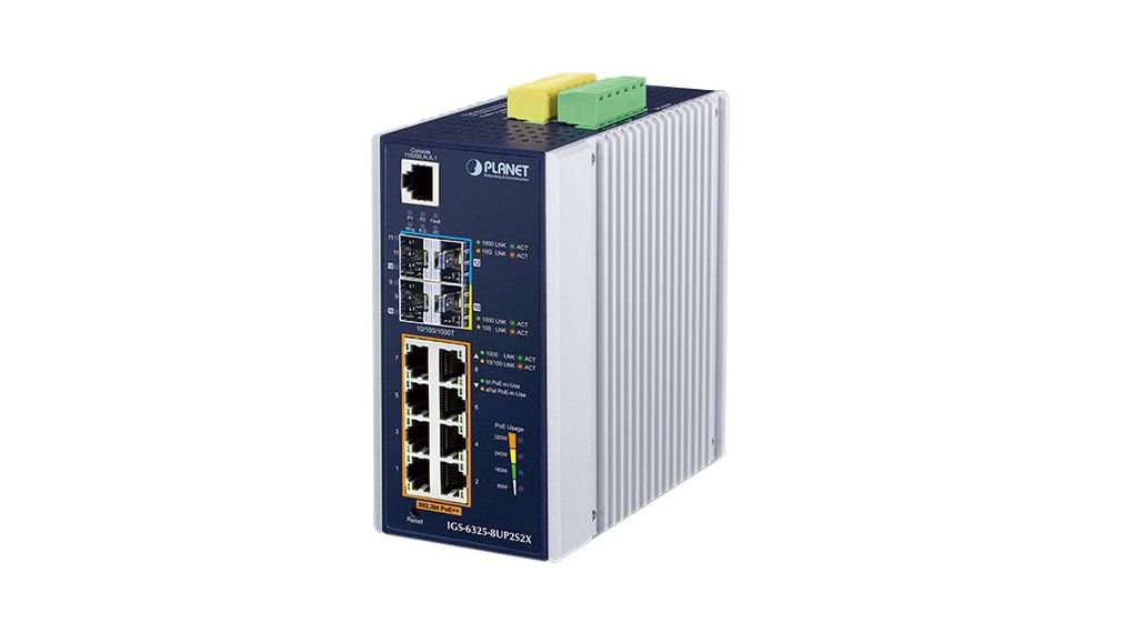PoE Switch, Managed, 10Gbps, 360W, RJ45 Ports 8, PoE Ports 8, Fibre Ports 4SFP