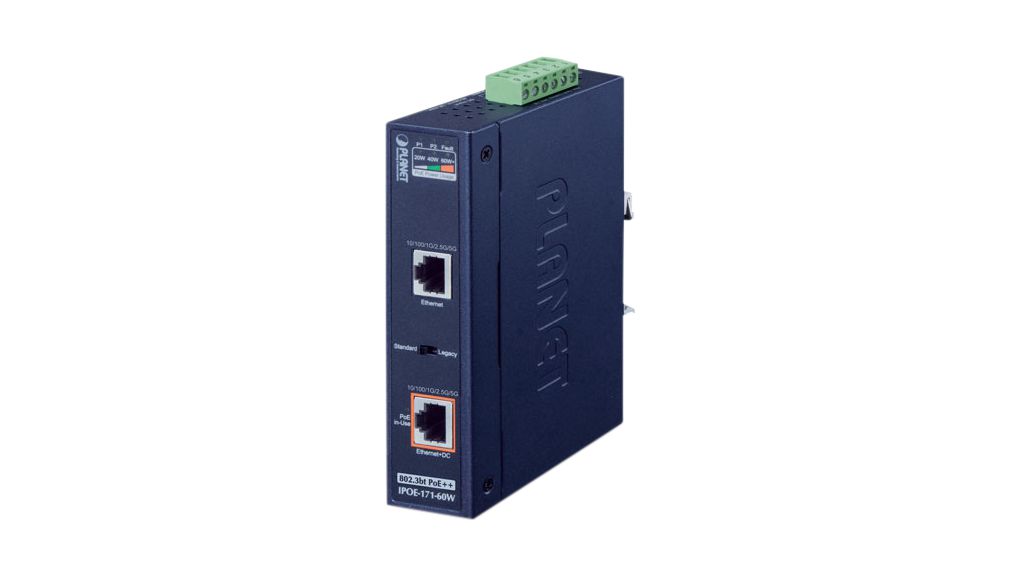 Injecteur PoE, 5Gbps, 60W, Prises RJ45 2, Ports PoE 1