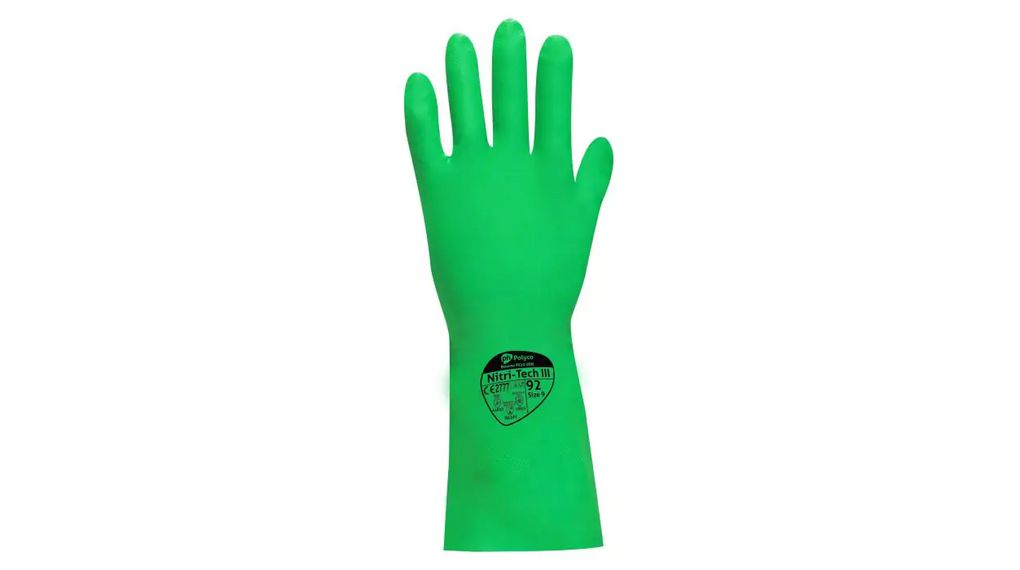 Protective Gloves, Nitrile / Rubber, Glove Size 9, Green, Pack of 48 Pairs