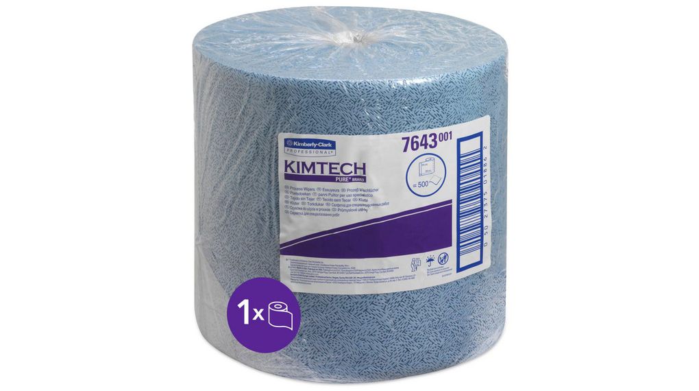 KIMTECH Process Wipers 7643 Blue Wipes for Surface Cleaning, Dry Use, Roll of 500, 380 x 340mm, Repeat Use