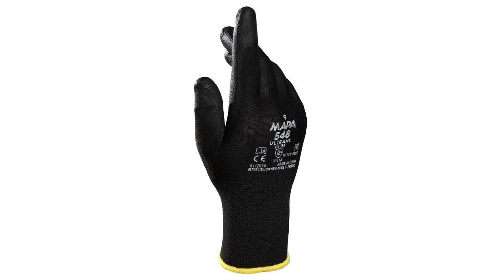 Mapa ULTRANE 548 Black Textile General Purpose Work Gloves, Size 9, Polyurethane Coating, Pack of 12 pairs