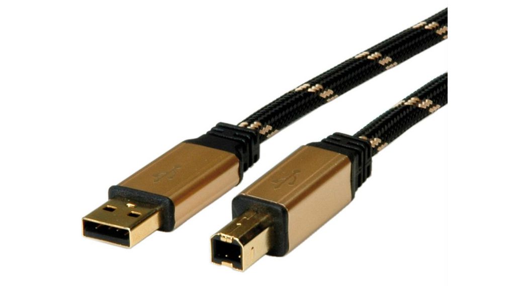 Cable, USB-A Plug - USB-B Plug, 4.5m, USB 2.0, Black / Gold