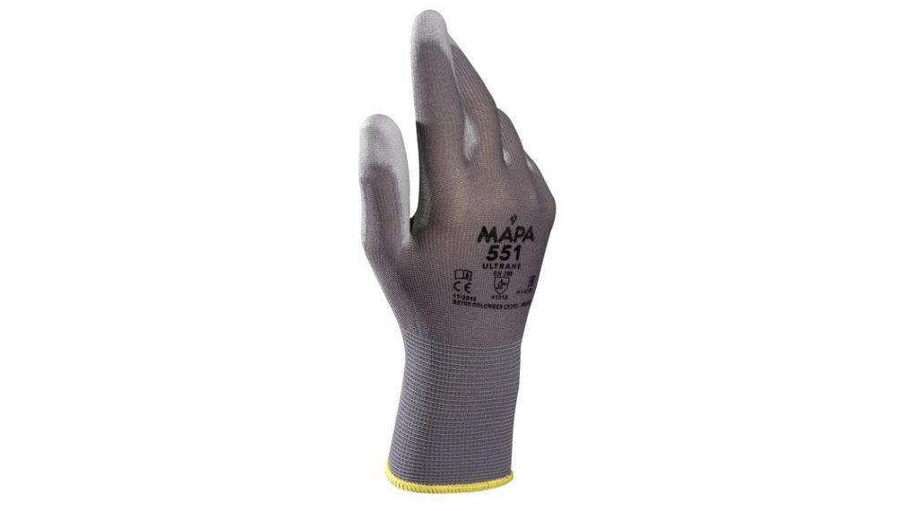 Mapa ULTRANE 551 Grey Polyurethane Work Gloves, Size 8, Polyurethane Coating