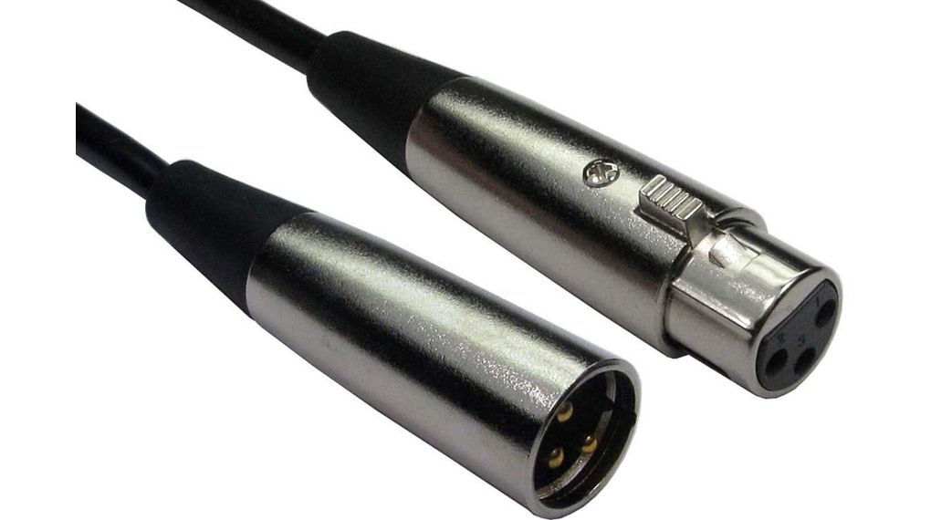 Male 3 Pin XLR to Female 3 Pin XLR Cable, Black, 1m