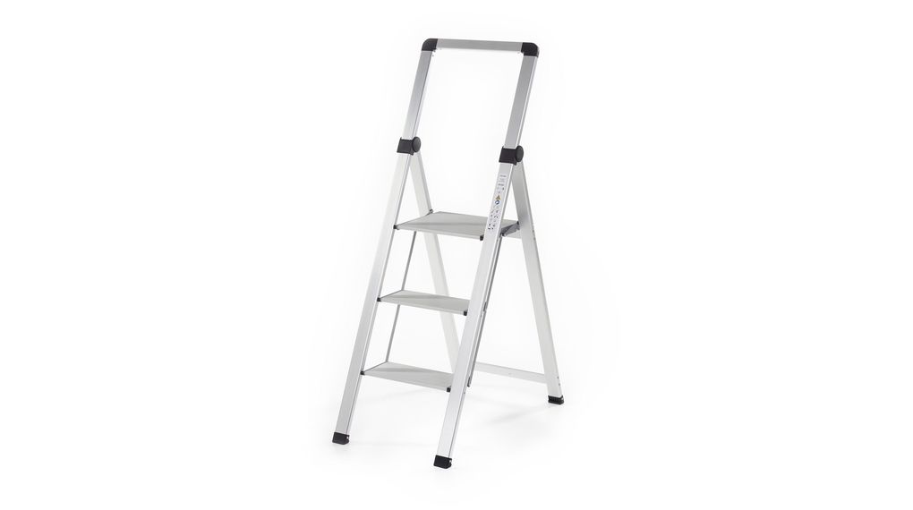 3 Tread Aluminium Steps 680mm Platform Height, Silver, 680mm, Aluminium