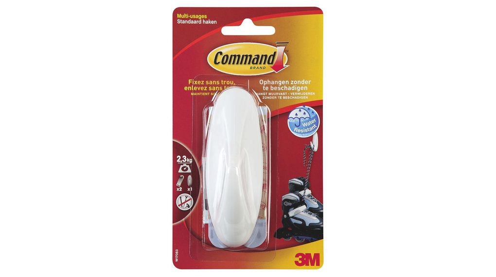 3M Large White Adhesive Hook x 1, White