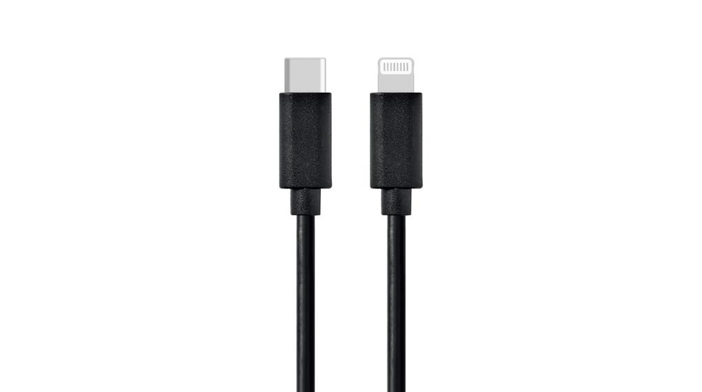 Cable, USB-C Plug - Apple Lightning, 1m, USB 2.0, Black