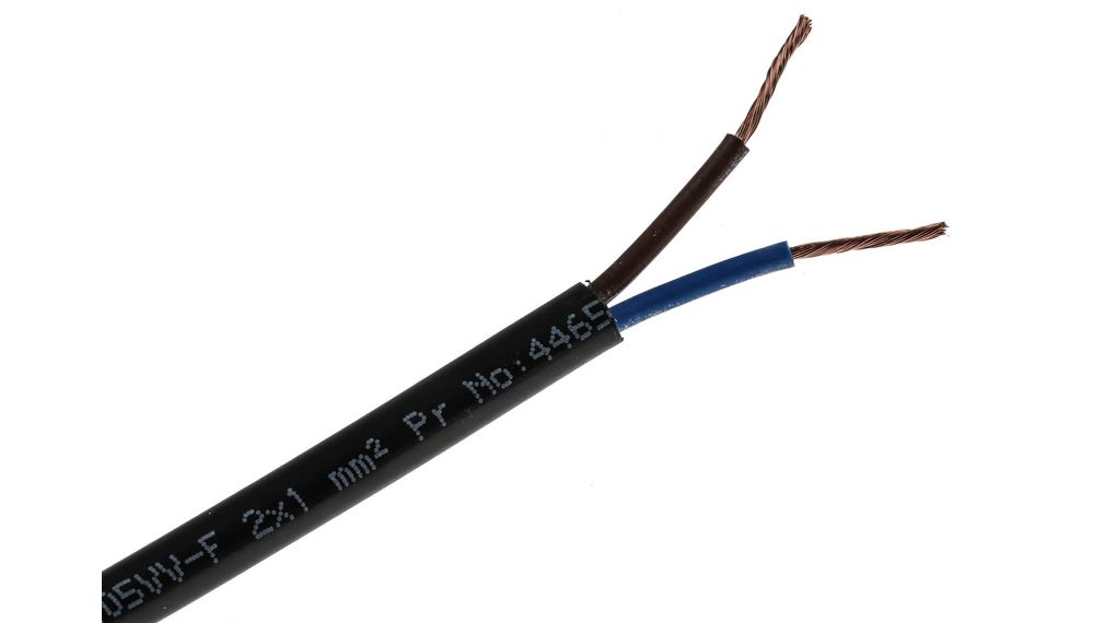 Câble d'alimentation 2x 1mm² Cuivre Non blindé 500V 100m Noir