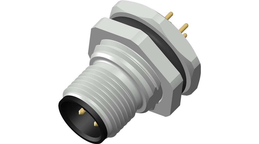 Circular Connector, M12, Plug, Straight, Poles - 4, Screw, PCB, 21.8mm