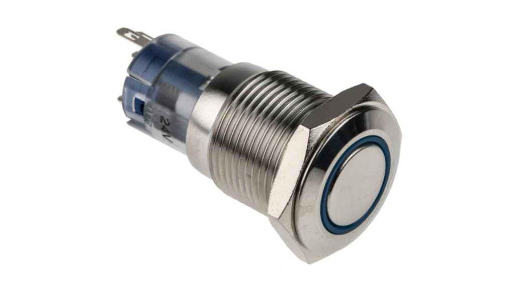 Illuminated Pushbutton Switch Momentary Function 1CO 250 V LED Blue