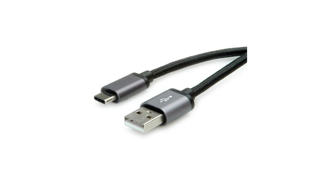 Cable, USB-A Plug - USB-C Plug, 800mm, USB 2.0, Black