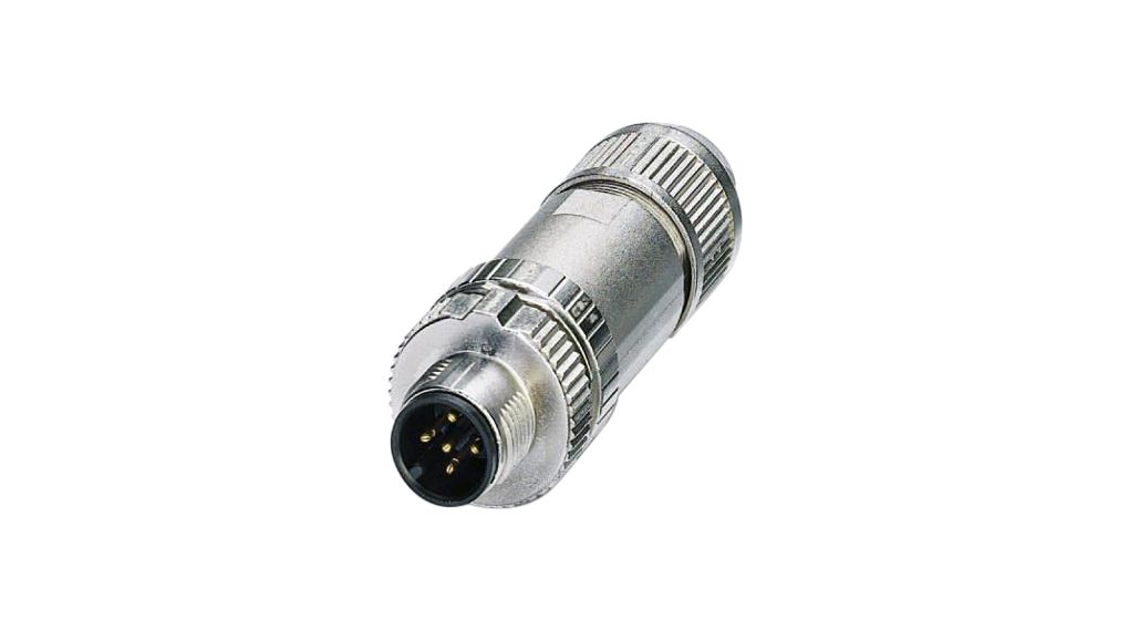 Sensor Connector, M12, Plug, Straight, Poles - 5, Push-In, Cable Mount