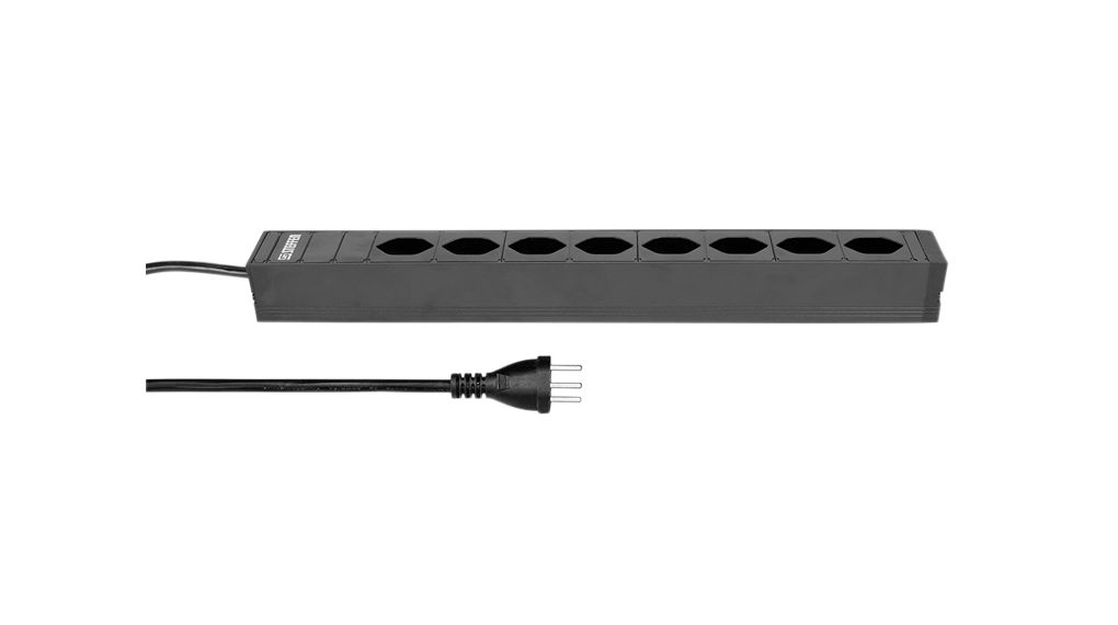 Outlet Strip ALU 8x CH Type J (T13) Socket - CH Type J (T12) Plug Black 3m