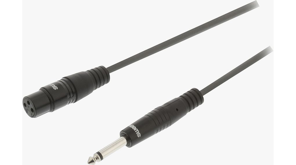 Audio Cable, Stereo, XLR 3-Pin Socket - 6.35 mm Jack Plug, 1.5m