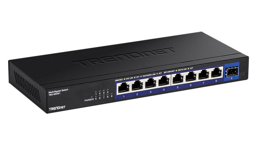 Ethernet Switch, RJ45 Ports 8, Fibre Ports 1SFP+, 2.5Gbps, Unmanaged
