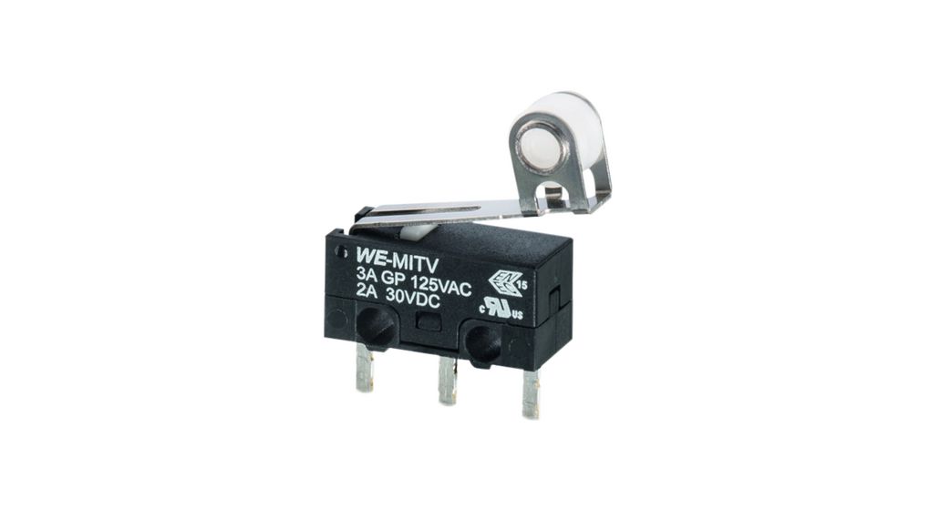 Micro Switch, WS-MITV, 3A, 2A, 1CO, 0.78N, Roller Lever