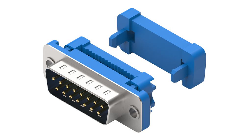 D-Sub Connector with UNC 4-40 Nut, Plug, DA-15, IDC, Blue