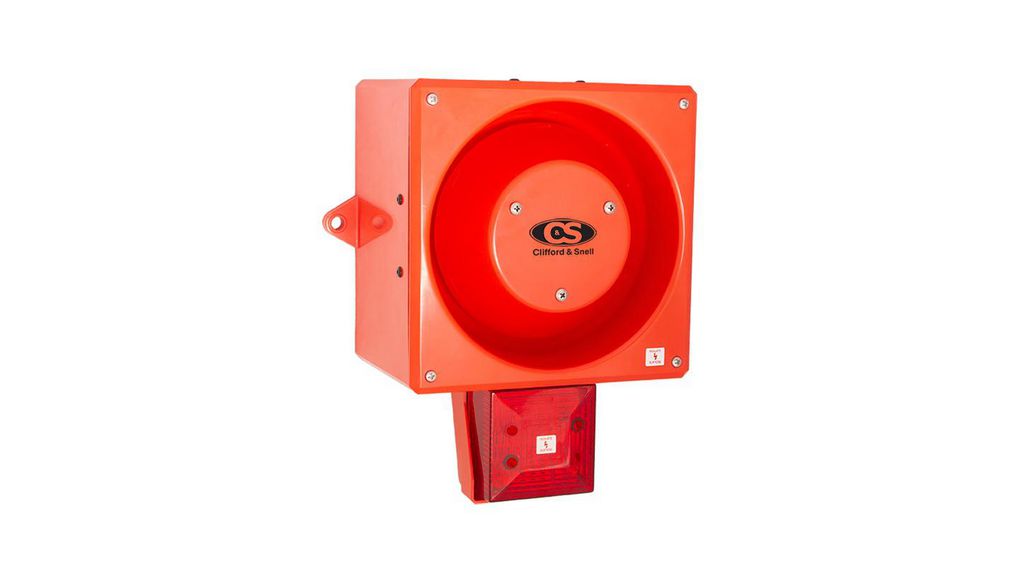 YL80 Super Hi Vis Series Red Beacon-Sounder Combination, IP6624 VWall116 dB Red 24V IP66