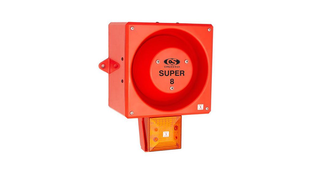YL80 Super Hi Vis Series Amber Beacon-Sounder Combination, IP6624 VWall120 dB 24V IP66