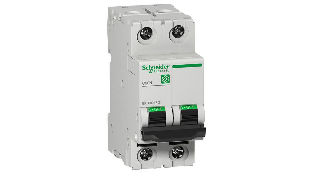 Schneider Electric Multi9 M9F1 MCB, 2P, 1A Curve C, 440V AC, 125V DC, 6 kA Breaking Capacity