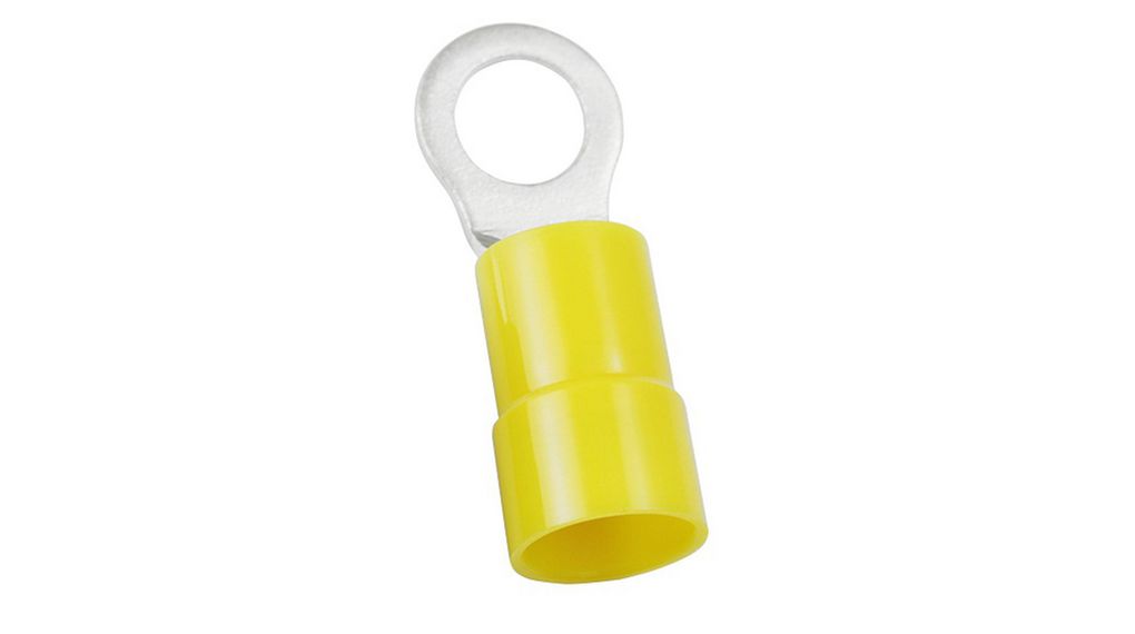 Insulated Ring Terminal, 5.3mm Stud Size, 4mm² to 6mm² Wire Size, Yellow, 100 ST
