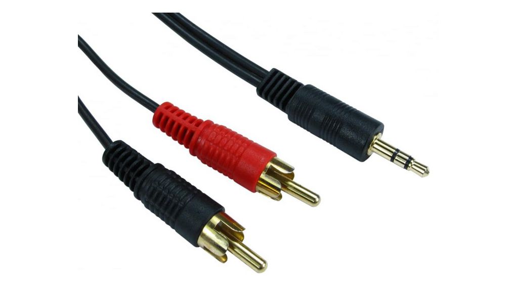 Male 3.5mm Stereo Jack to Male RCA x 2 RCA Cable, Black, 2m, 2m