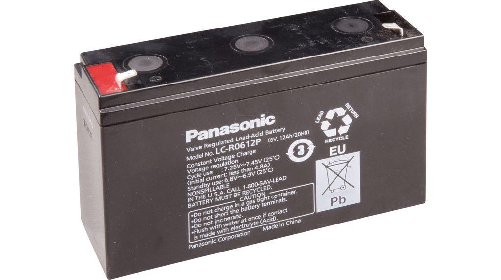 bue Tradition forbandelse LC-R0612P | Panasonic Industry Europe Genopladeligt batteri, Blysyre, 6V,  12Ah, Fladstik, 4,8 mm | Elfa Distrelec Danmark