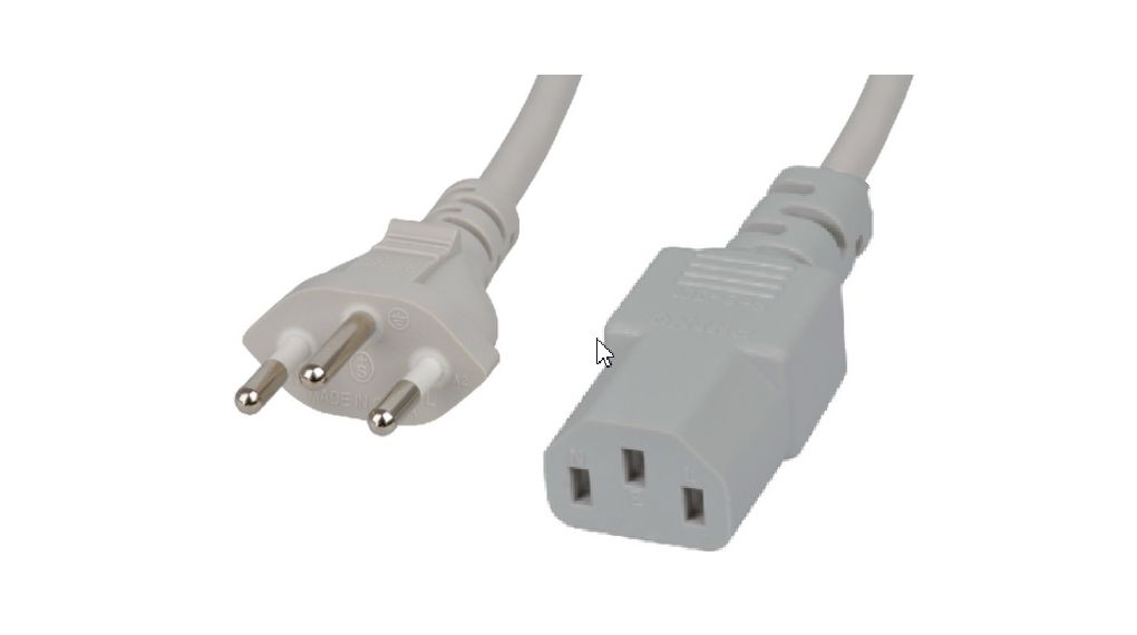 Kabel zasilający AC, Wtyk CH typu J (T12) - IEC 60320 C13, 1m, Szary