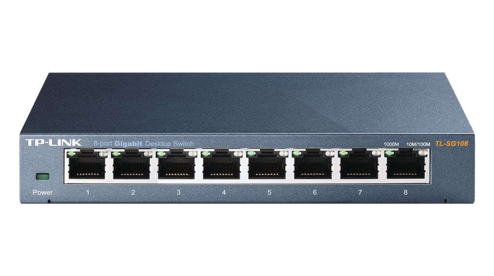 Ethernet-switch, RJ45-porte 8, 1Gbps, Ikke-styret