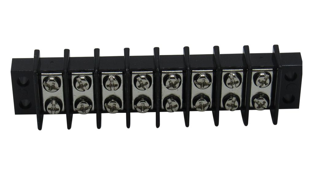Terminal Strip for Chassis Mounting, Black, 25A, 300V, Poles - 8