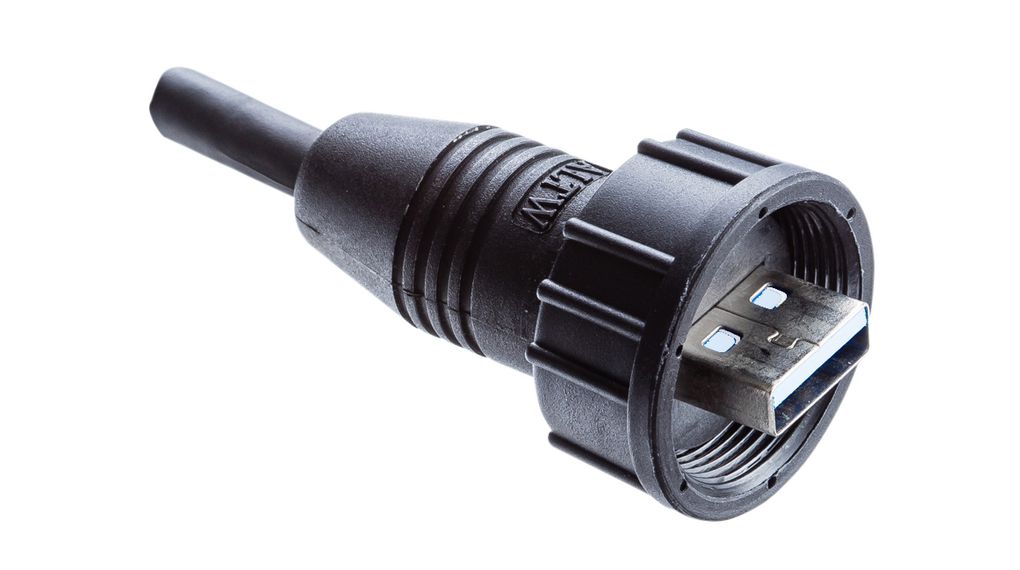 Kabel, schroefdraad, USB-A-stekker - Blanke uiteinden, 1m, USB 2.0, Zwart