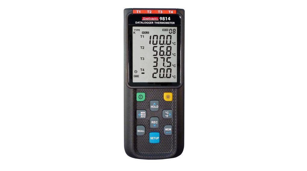 Data Logger Thermometer, 4 Channels, USB, 64000 Measurements