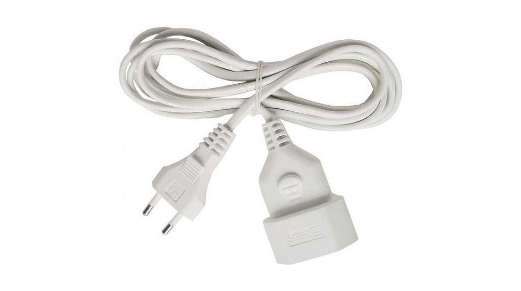 Extension Cable IP20 PVC Euro Type C (CEE 7/16) Plug - DE Type F (CEE 7/3) Socket 3m White