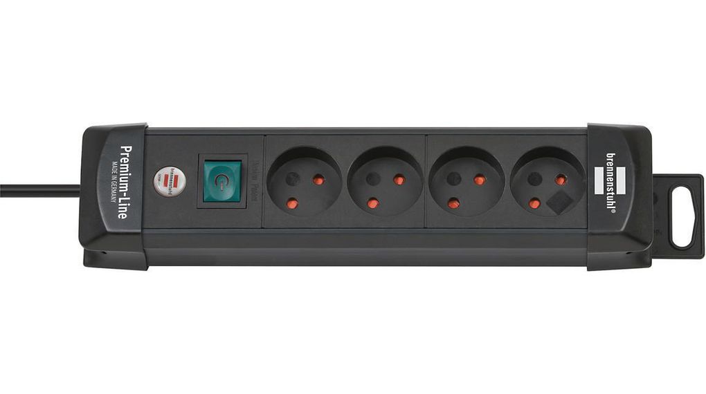 Stopcontact Premium-Line 4x DK-socket type K - K-stekker DK-type Zwart 1.8m