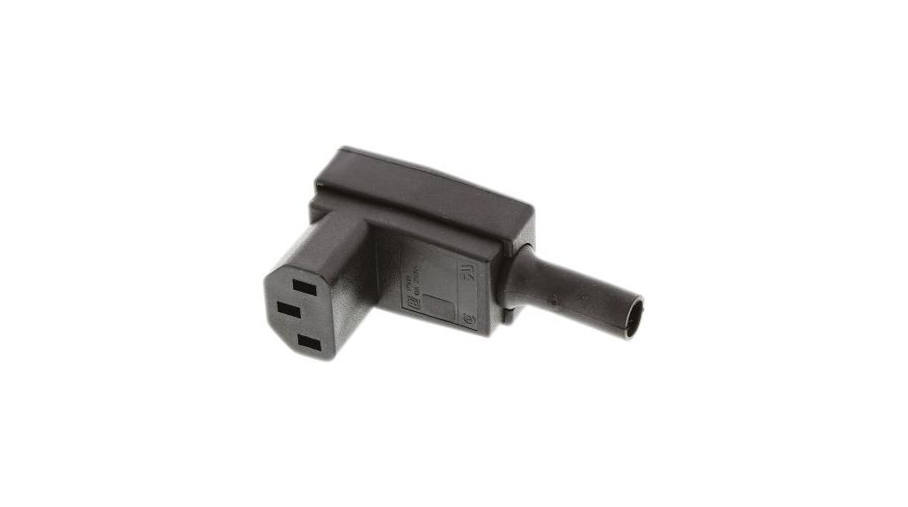 IEC-connector, Uitgang, C13, 10A, ø7.6mm, Rechte hoek