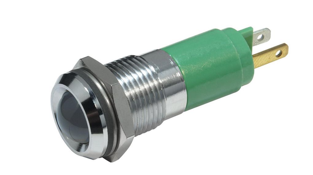 LED Indicator, Green, 330mcd, 230V, 14mm, IP67