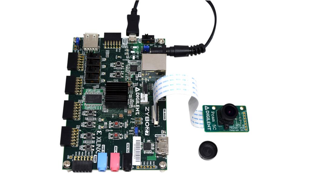 ZYBO Z7-20-paket m. SDSoC-kupong Pcam5C Ethernet / USB 2.0 / SPI / UART / CAN / I²C / MicroSD / HDMI / Audio